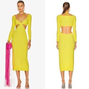 Cult Gaia Enzo Strappy Cutout Knit Maxi Dress Size Large Ribbed Yellow